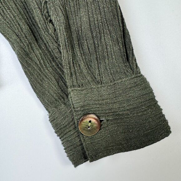 CM Shapes Blouse Womens Large Green Patchwork Rayon Crinkle Boho Artsy - Picture 6 of 11